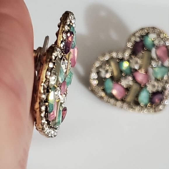 Hearts opalescent colorful earrings pierced Rhinestones crystals rhinestones - Picture 9 of 12